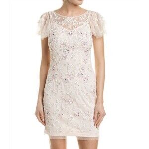 Aidan Mattox Sz 2 Mauve Pink Mini Dress Flowers Sequins Beaded Wedding Guest